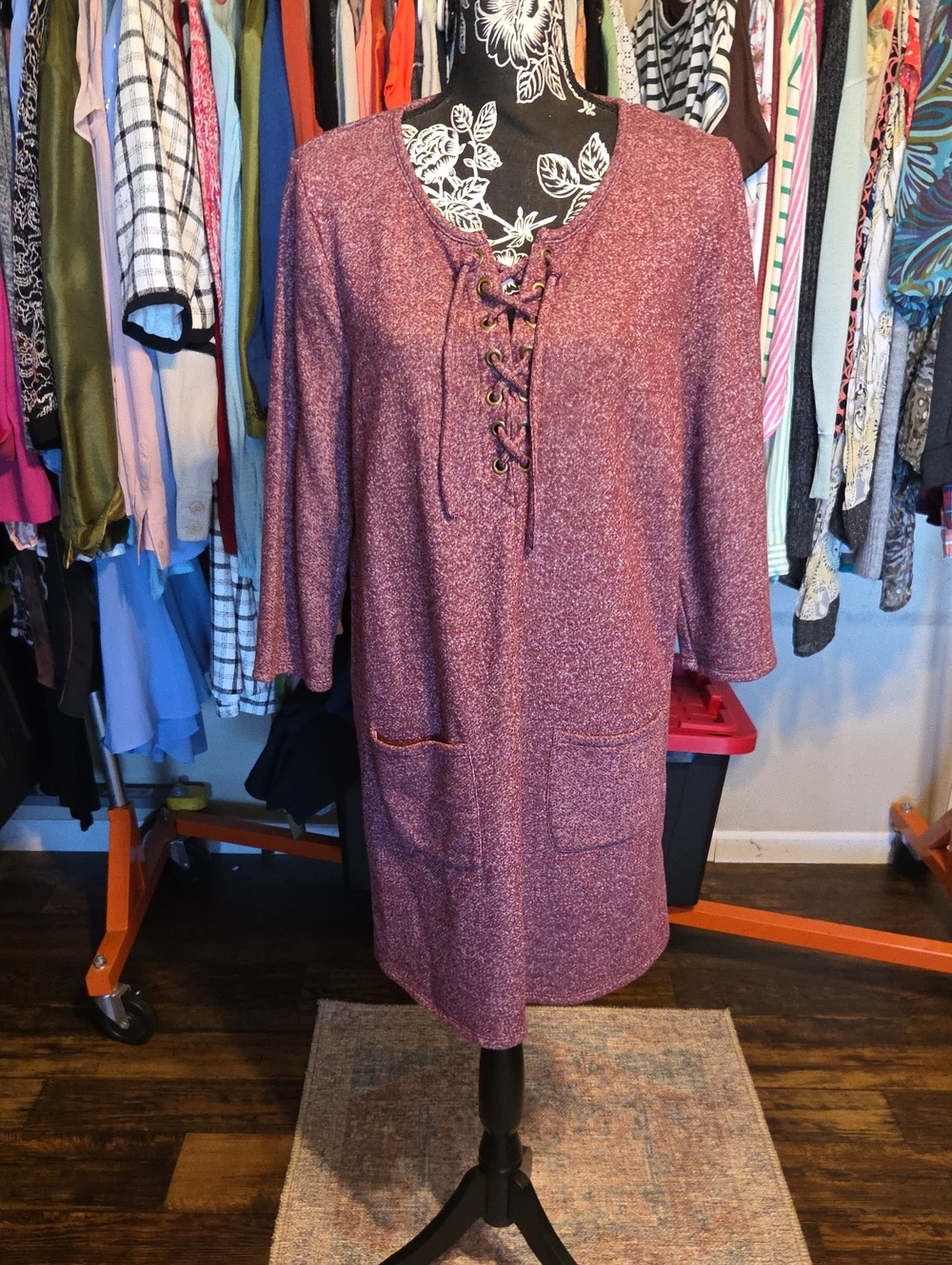 JustFab Mauve Lace-Up Pocket Knit Dress